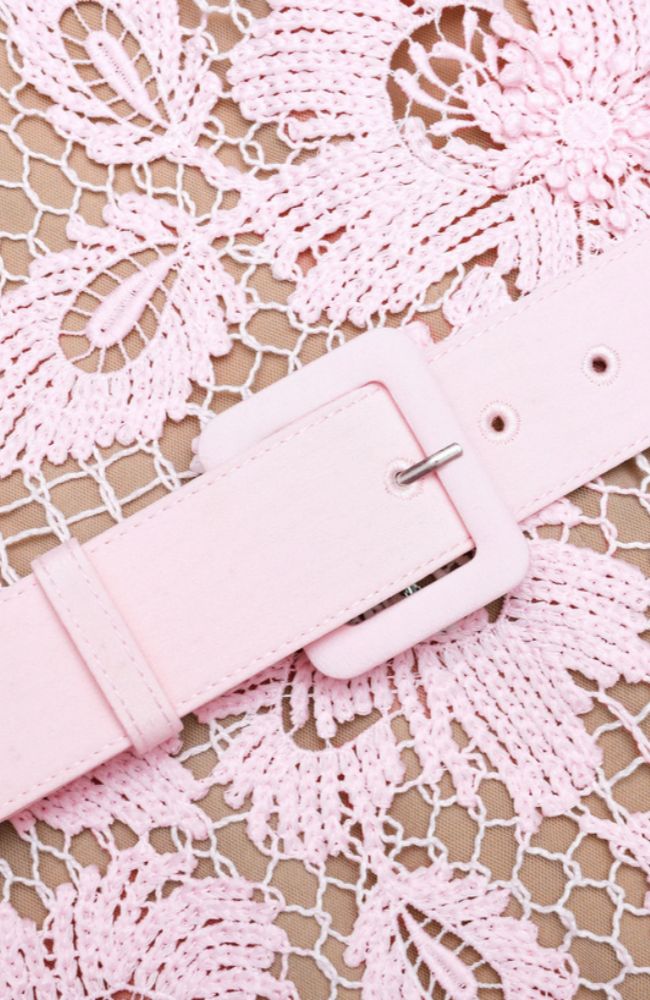 Pink Crochet Lace Midi Dress