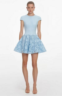 Blue Crepe Lace Mini Dress