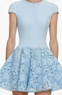Blue Crepe Lace Mini Dress