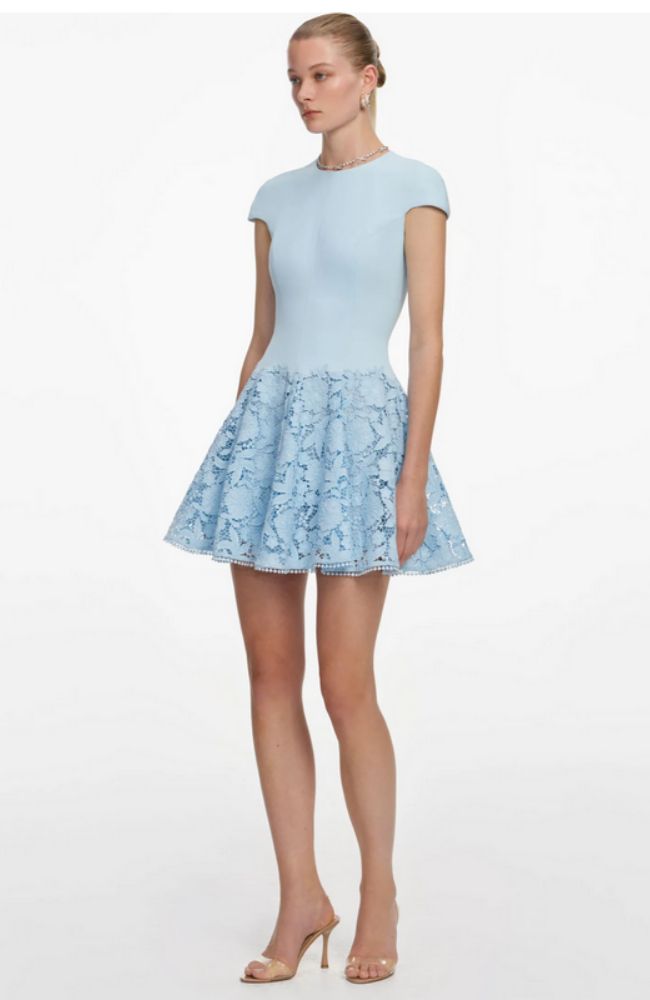Blue Crepe Lace Mini Dress