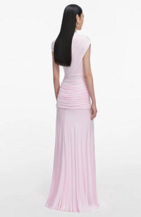 Pink Jersey Draped Maxi Dress