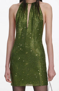Olive Rhinestone Mini Dress