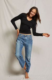 U Neck Rib Long Sleeve