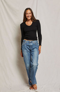 U Neck Rib Long Sleeve