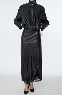 Soren Mini Skirt with Fringe in Jet