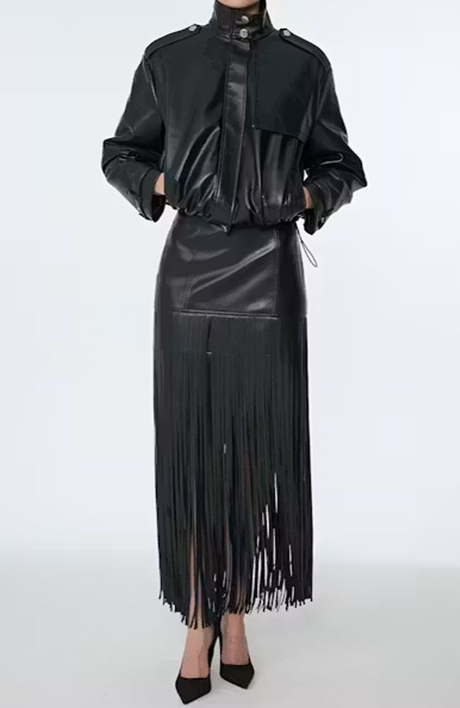 Soren Mini Skirt with Fringe in Jet