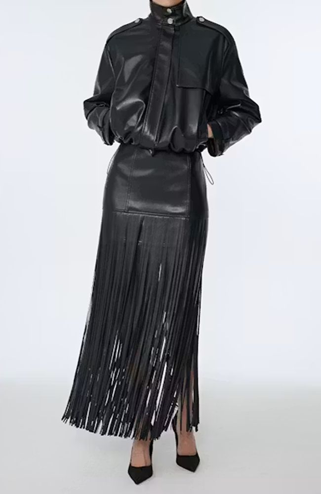 Soren Mini Skirt with Fringe in Jet
