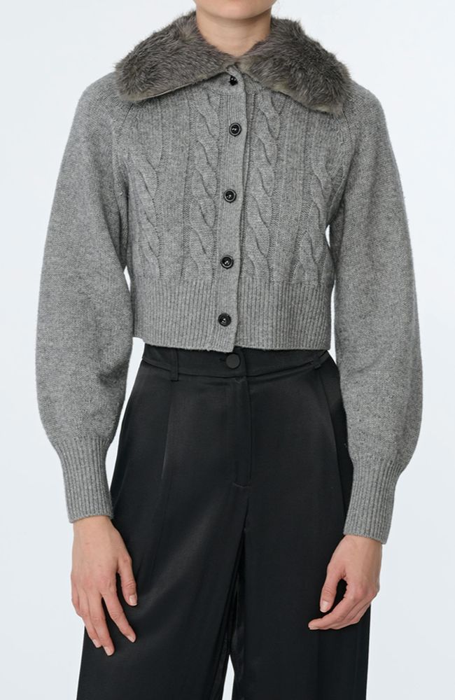 Rita Cable Knit Cardigan with Fur Collar