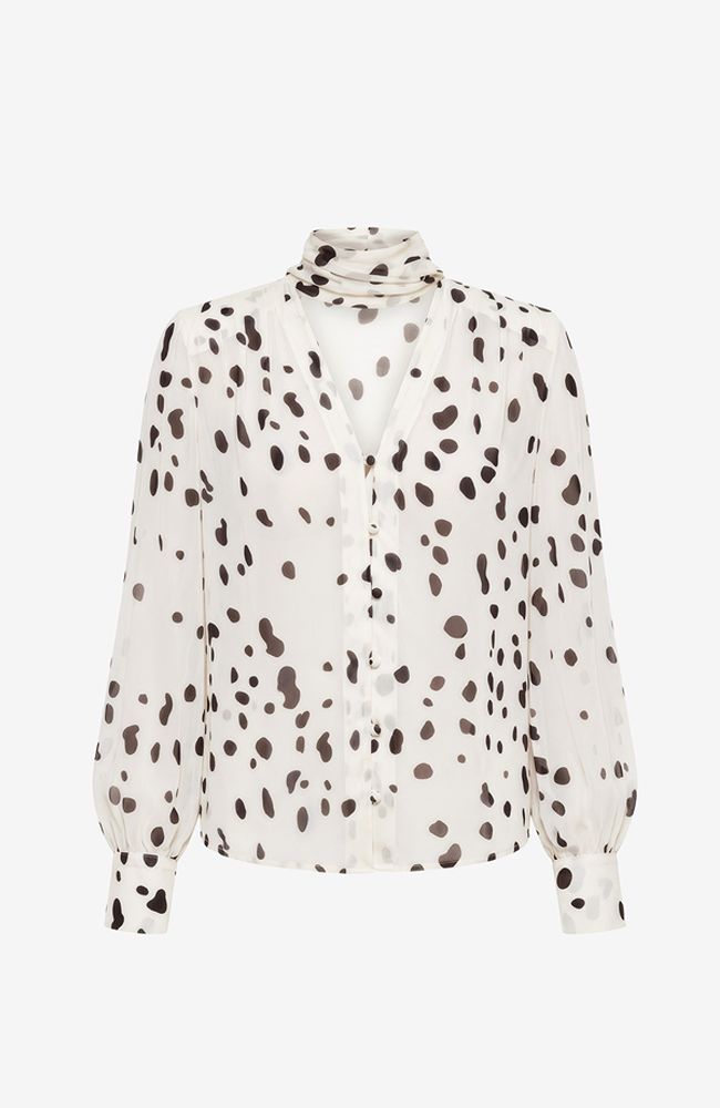 Kaila Spotted Tie Neck Blouse