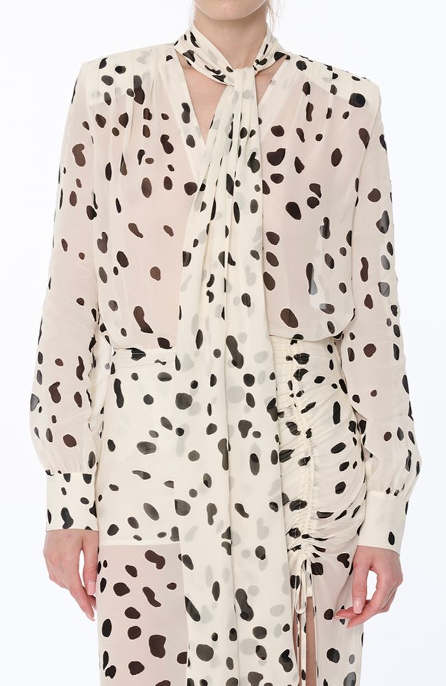 Kaila Spotted Tie Neck Blouse