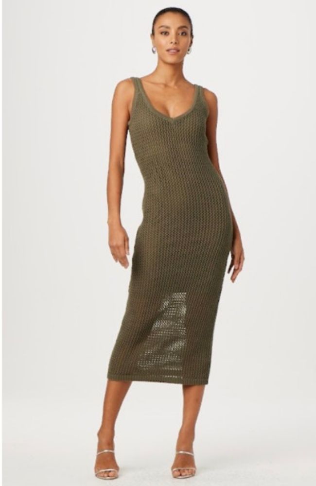 Kayla Crochet Tank Midi Dress in Olive