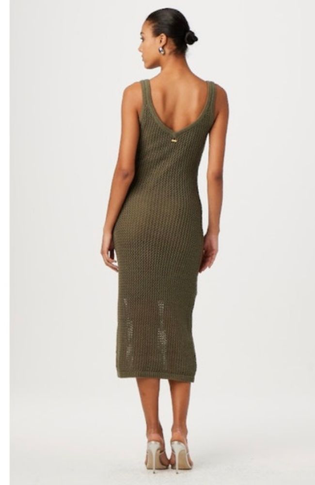 Kayla Crochet Tank Midi Dress in Olive