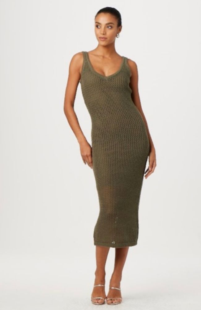 Kayla Crochet Tank Midi Dress in Olive