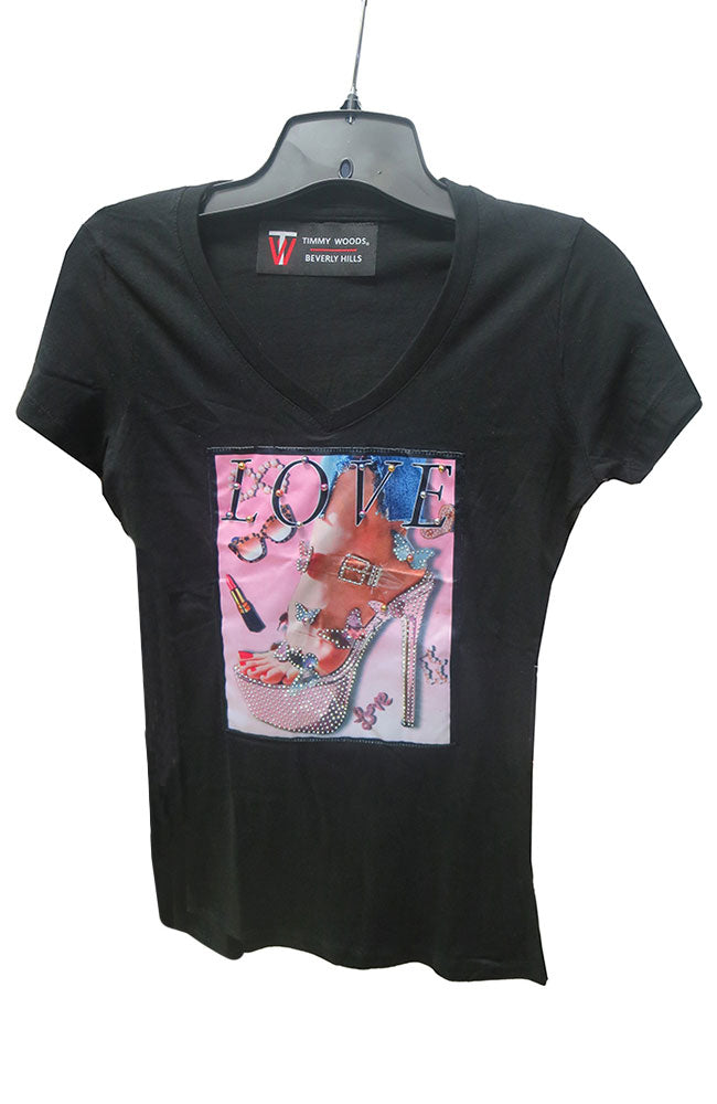 Pink Love Crystal Heel Tee