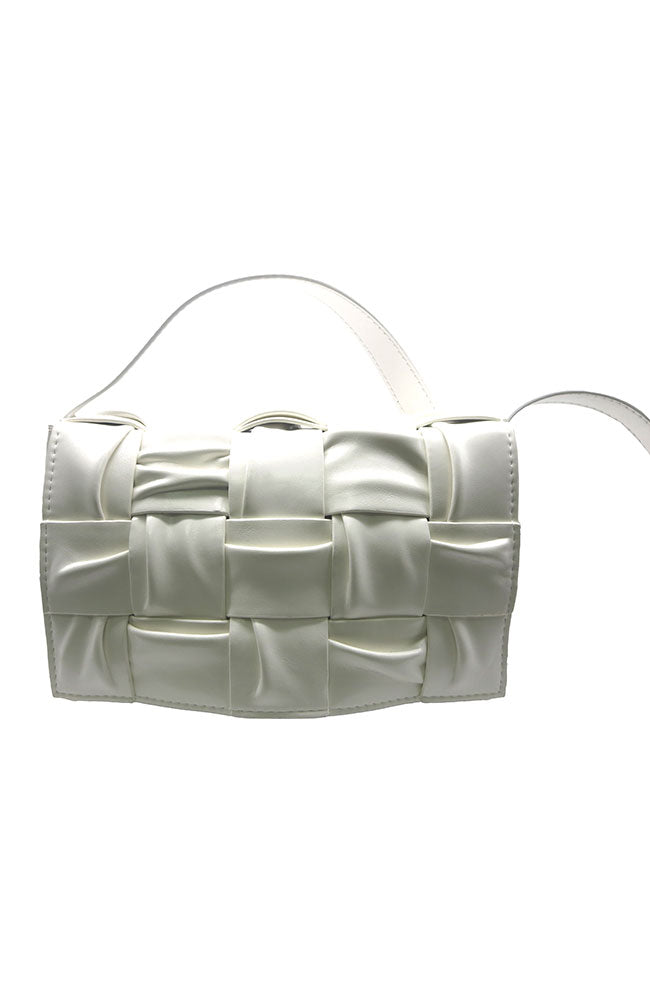Off White Woven Flap Handbag
