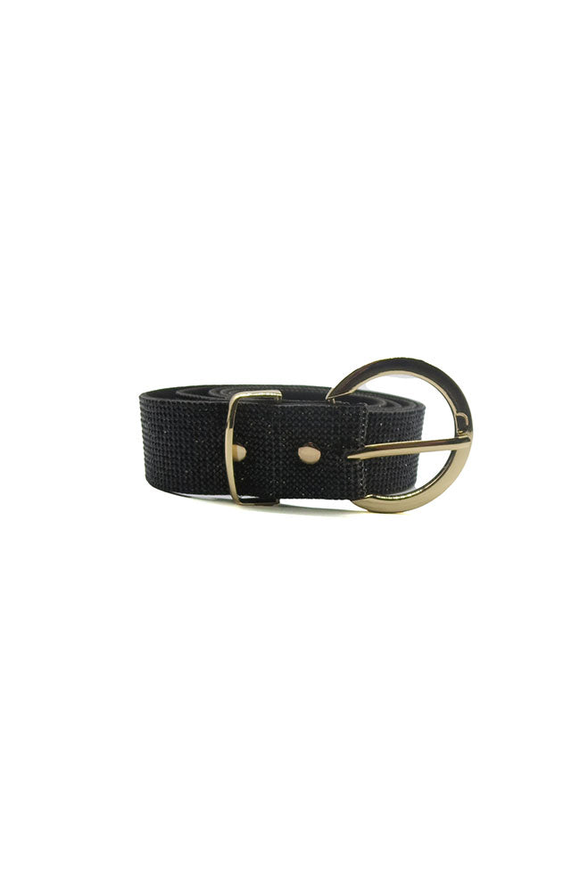 Black Bling Belt Gold Buckle