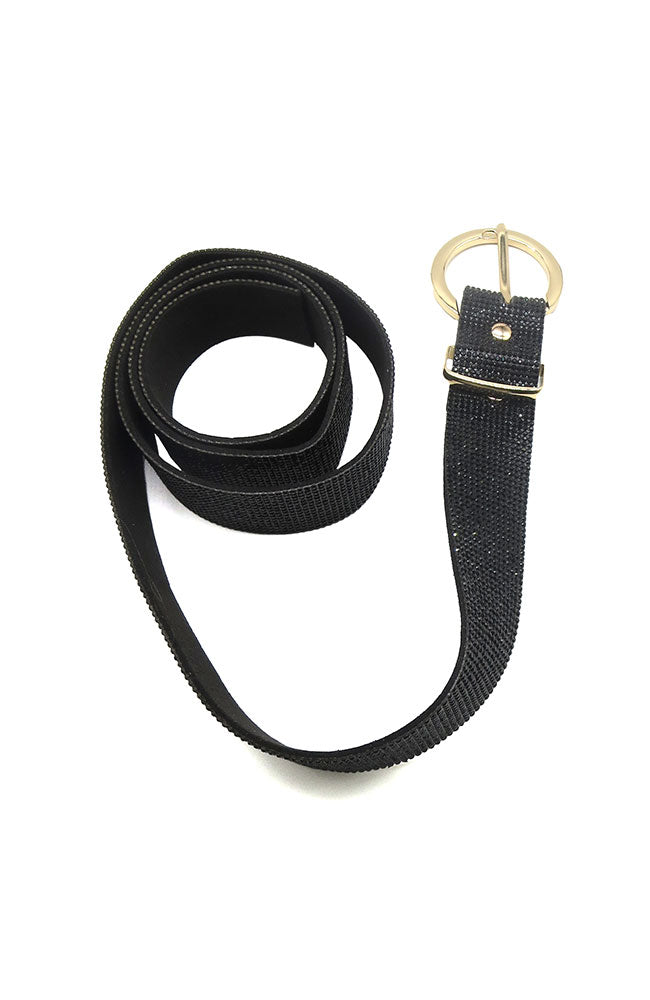Black Bling Belt Gold Buckle