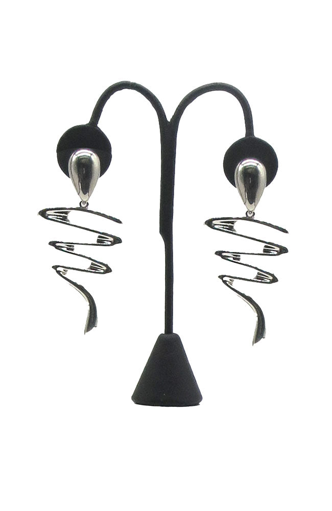 Silver Squiggle Drop Clip On Earrings
