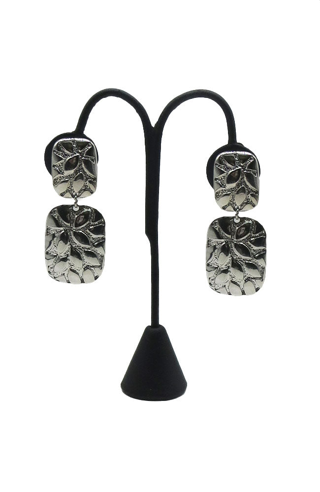 Silver 2 Rectangle Textured Clip On Earrings