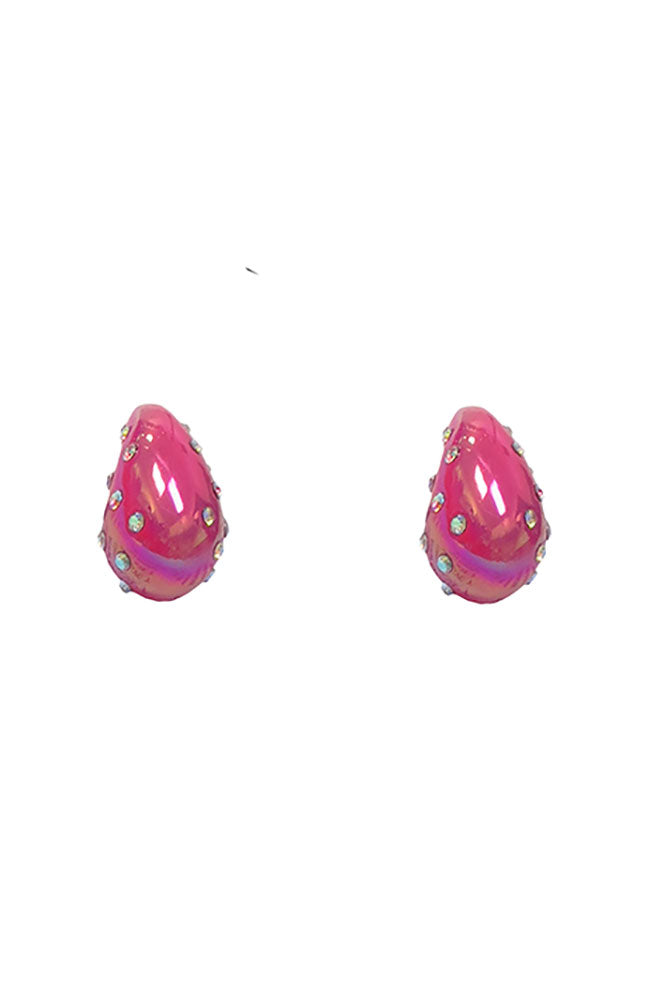 Pink AB Stone Puffy Earrinigs