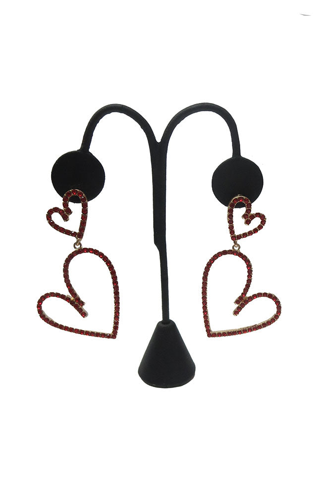 Red Crystal 2 Heart Drop Earrings