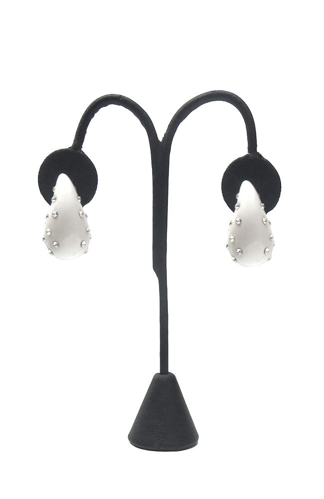 White Crystal Accent Puffy Earrings