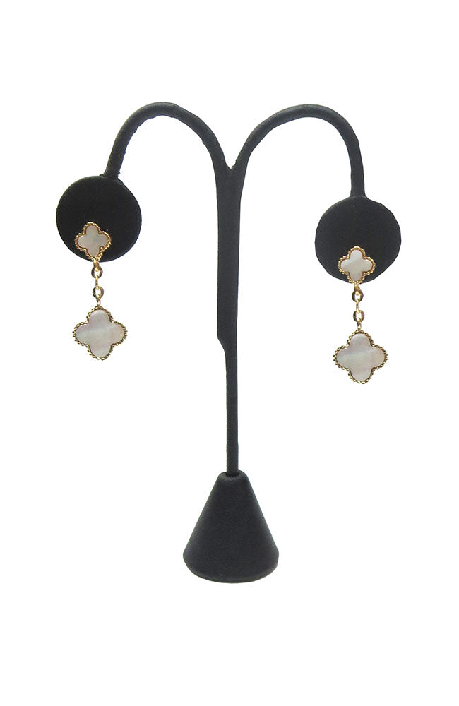 Gold MOP 2 Clover Drop Earring