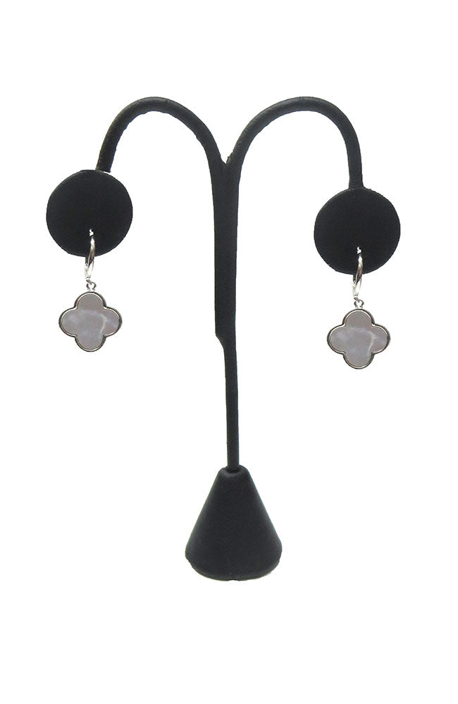 Silver MOP Huggie Clover Earrings