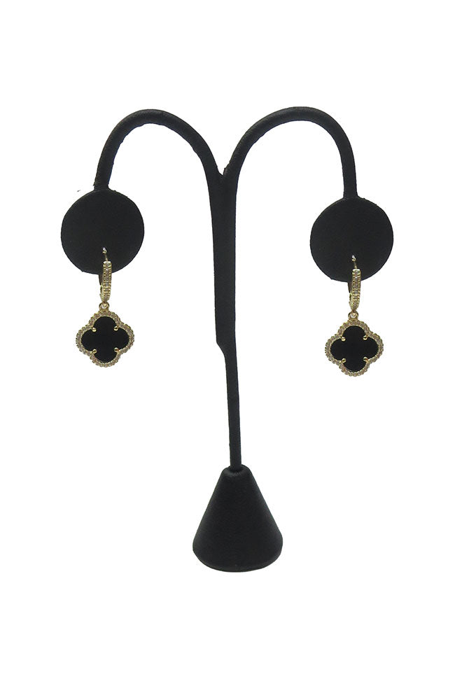 Gold Black Clover Huggie Earrings