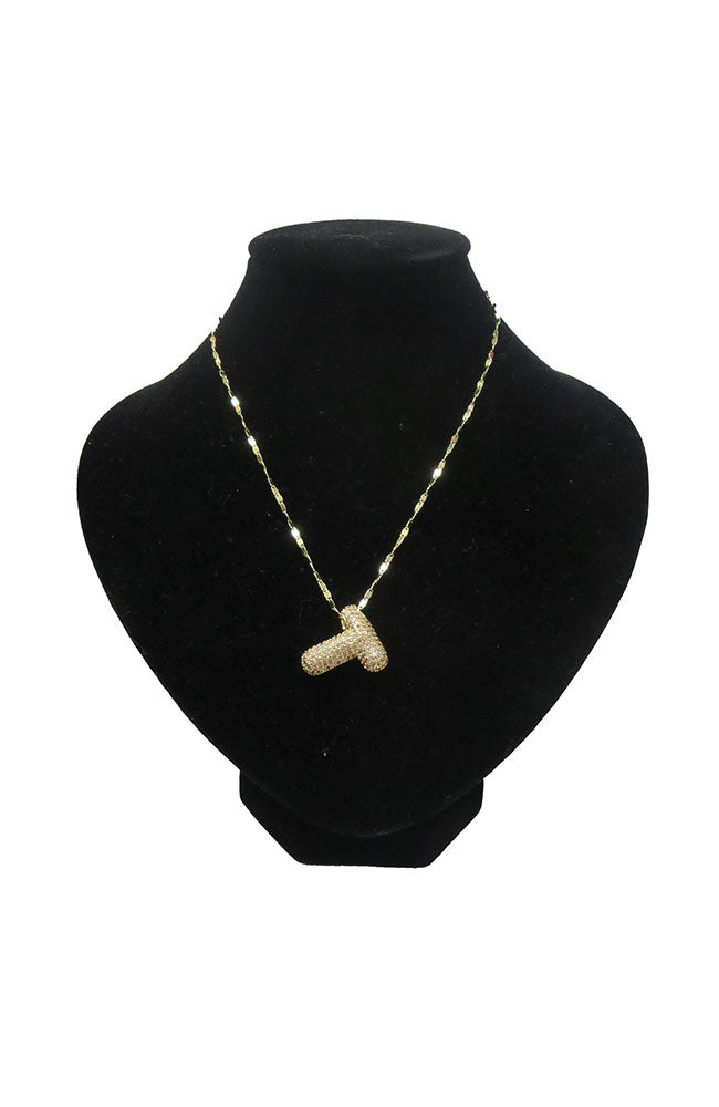 Gold Pave Puffy T Necklace