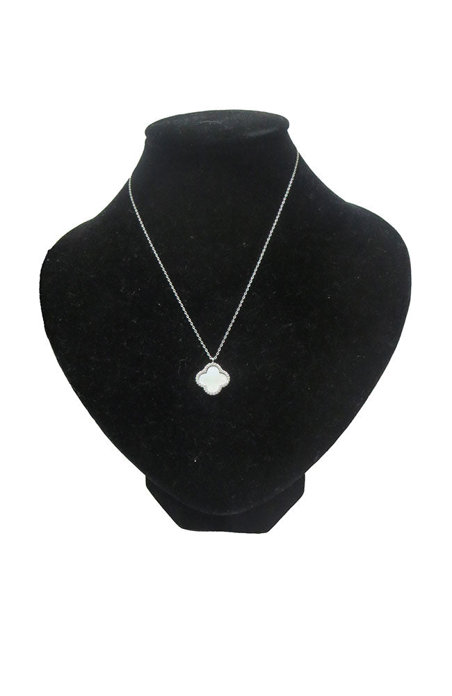 Silver MOP Clover Charm Necklace