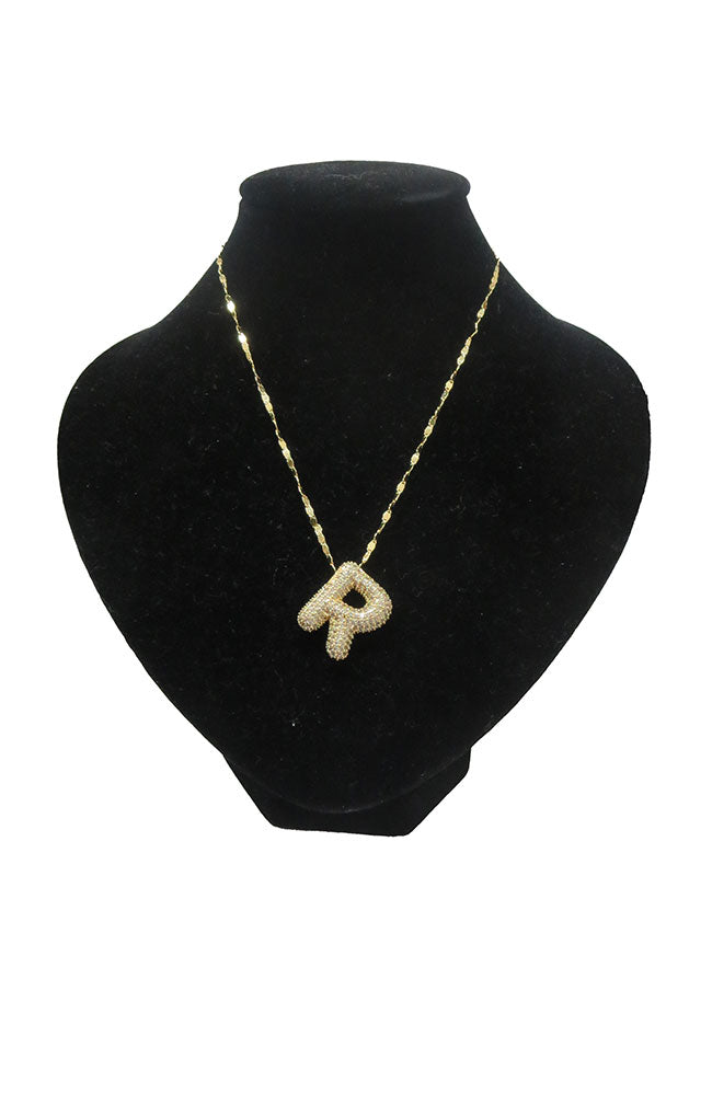 Gold Pave Puffy R Necklace