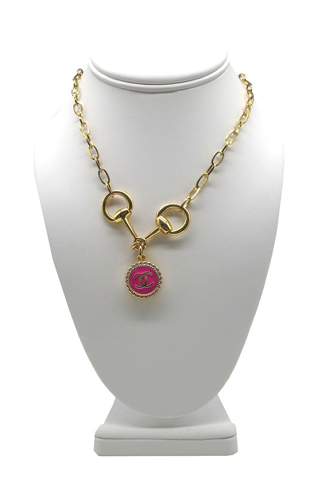 CC Pink Horsebit Gold Necklace