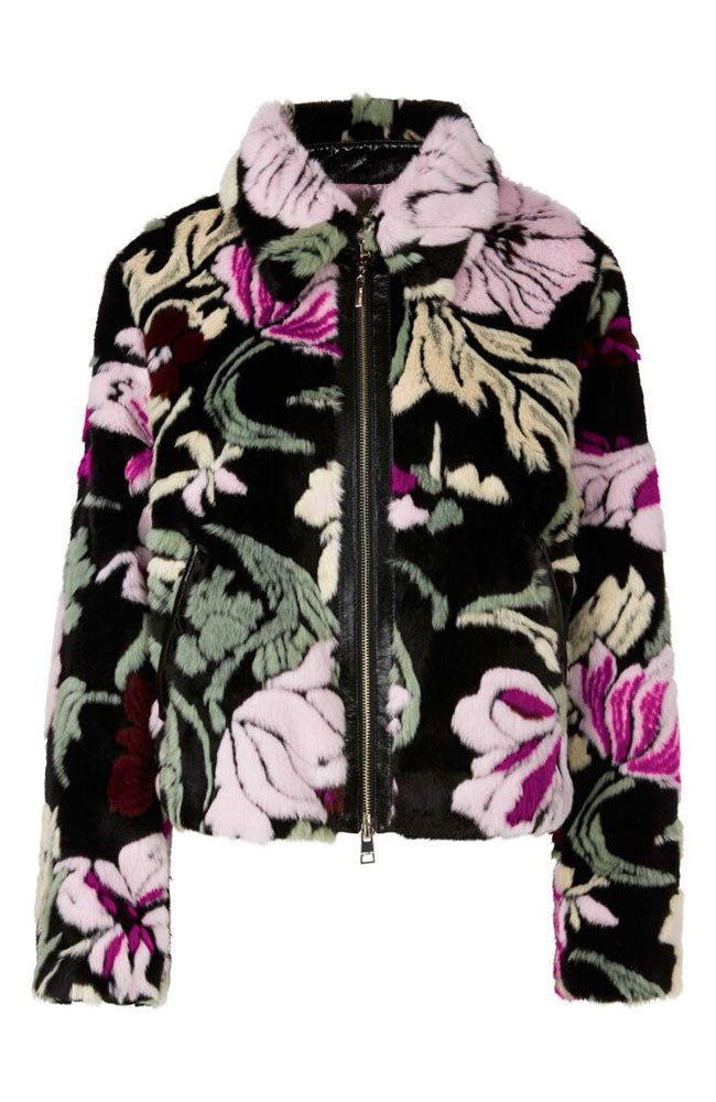 Puffer Floral Jacket in Black Multi