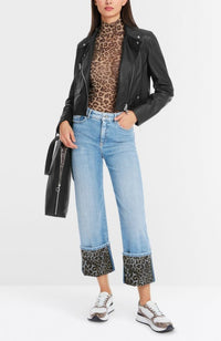 Denim Jean with Leopard Cuff