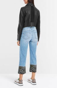 Denim Jean with Leopard Cuff