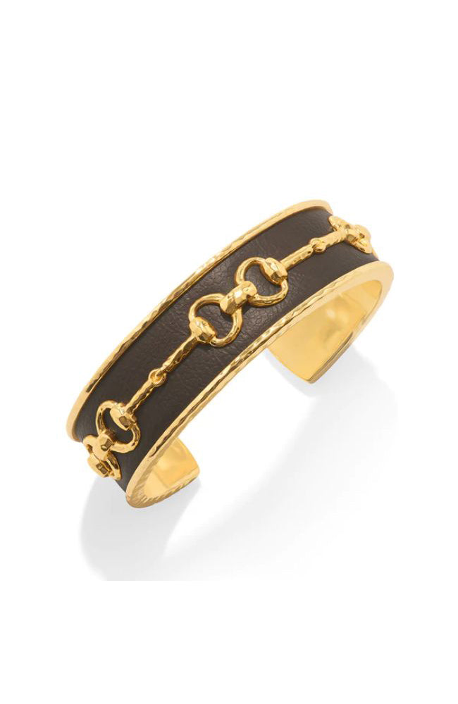 Equestrian Snaffle Bit Cuff Espresso Vegan Leather