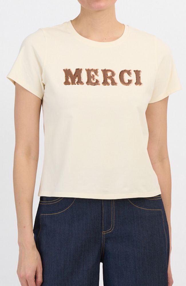 Leather Applique Merci Shrunken Tee