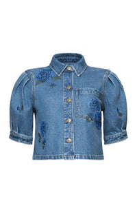 Heatset Roses Denim Halsie Top