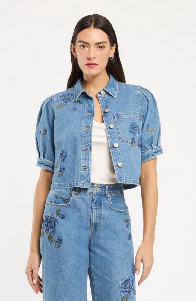 Heatset Roses Denim Halsie Top