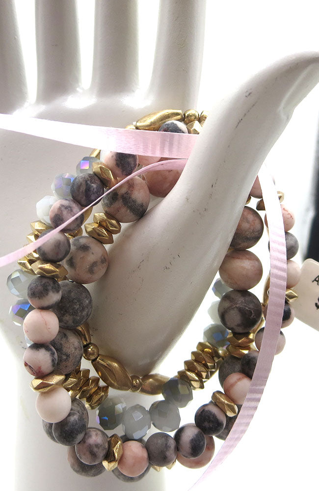 Rose Gray Stone Bead Bracelets