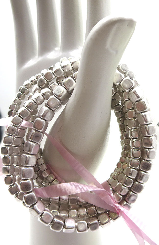 Silver Cube Bead Bracelets