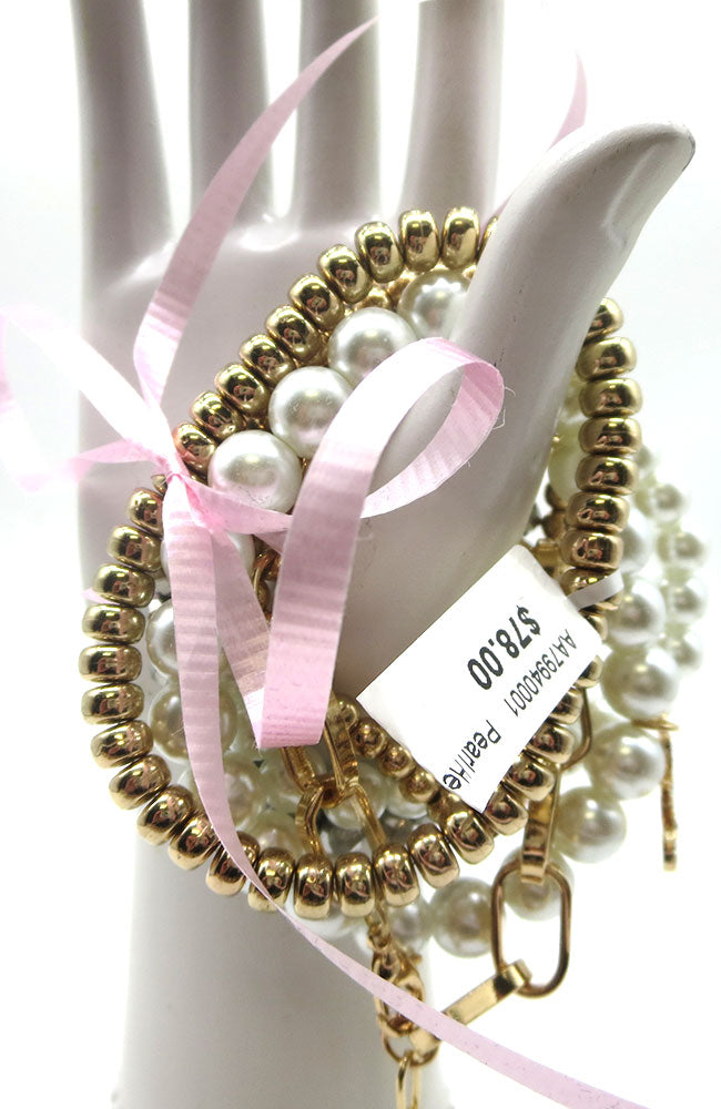Pearl Hematite Gold Bead Bracelet