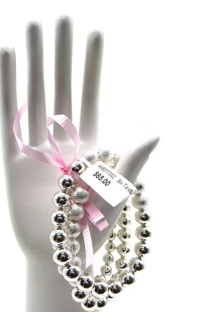 Silver Textured Ball Bracelet Set