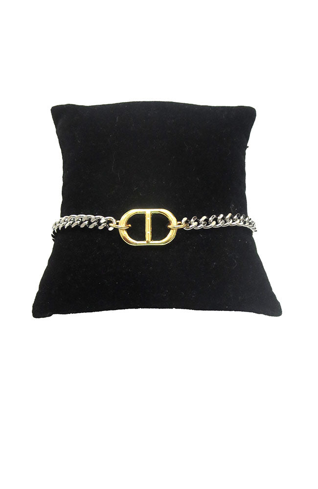 Chain Bracelet Silver with Gold CZ