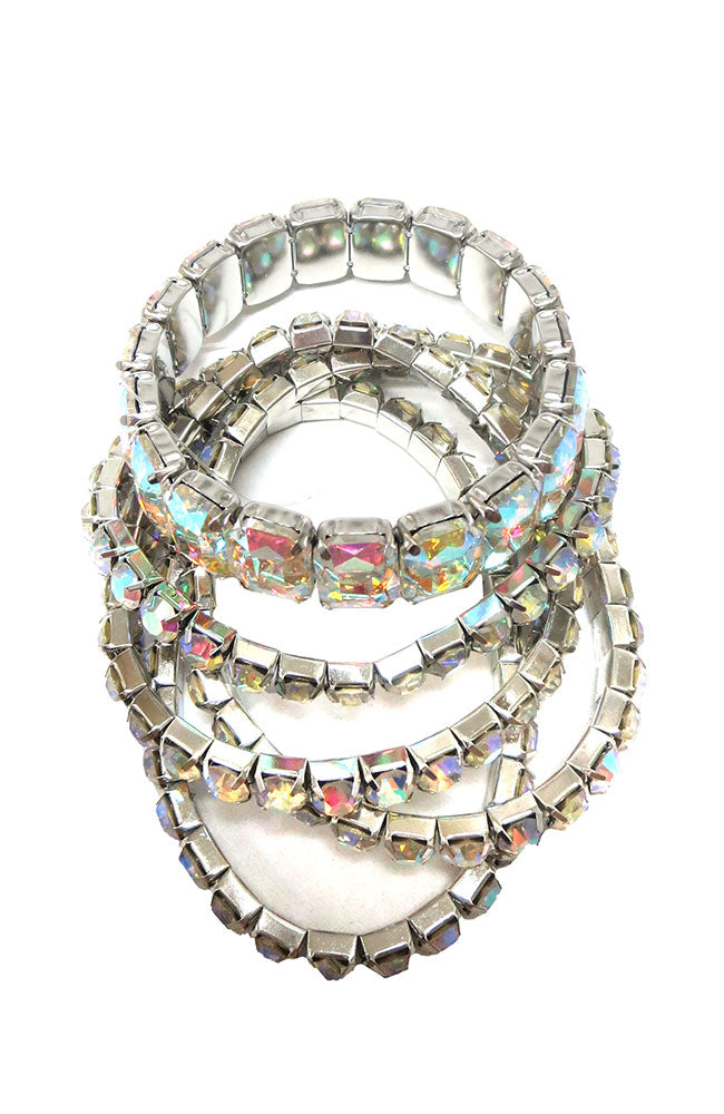 Set of 5 AB Silver Bracelets