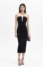 Velvet Strapless Midi Dress