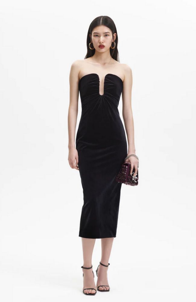 Velvet Strapless Midi Dress