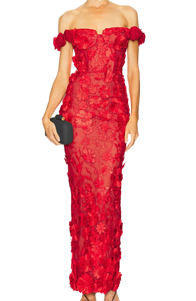 Jasmine Red OTS Maxi Dress