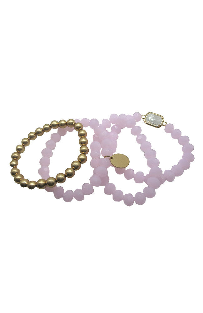 Set of 4 Pink Bead Bracelets